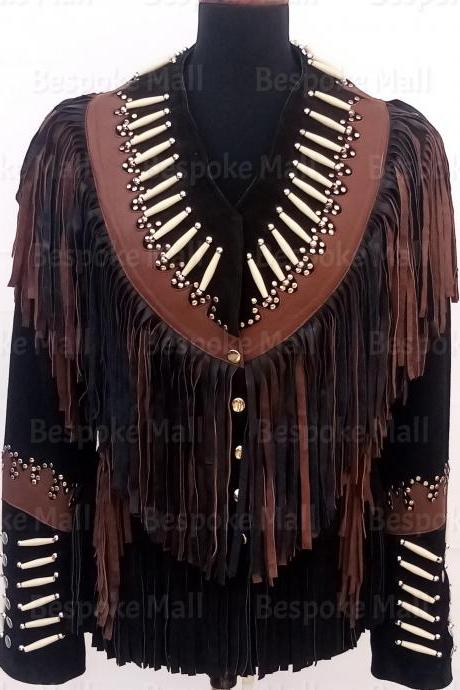 Women Handmade Western Black Brown Silver Studded Cowhide Leather Jacket-5