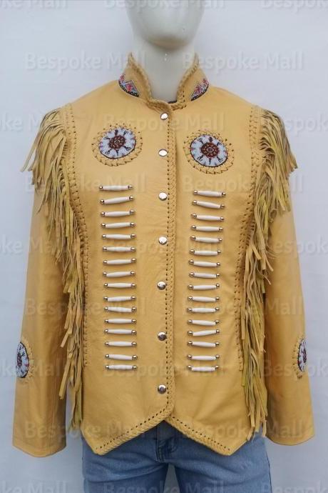 Handmade Men Yellow Western Unique Cowhide Vintage Fashion Leather Jacket-18