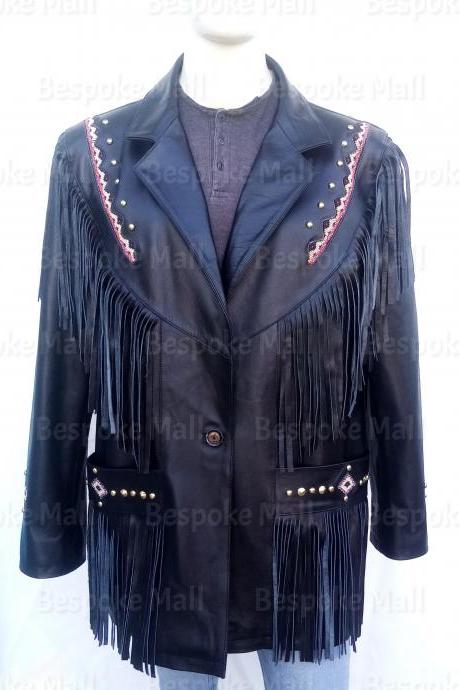 Handmade Mens Black Western Were Designer Long Coat Cowhide Leather Jacket-52